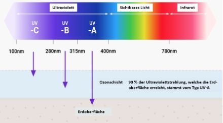 Grafik des elektromagnetischen Spektrums von UV, sichtbarem Licht und Infrarot.