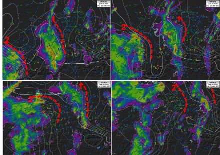 Stundenweise Verlagerung der Gewitter mit den Druckwellen ostwärts über die Schweiz hinweg.