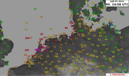 Karten mit den heutigen Böenspitzen vom Sturm POLY.
