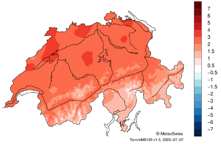 Schweizerkarte zur Junitemperatur.