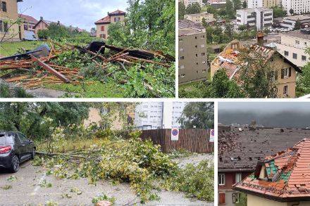 Schadensbilder aus La Chaux-de-Fonds. Quelle: Meteomeldung/App