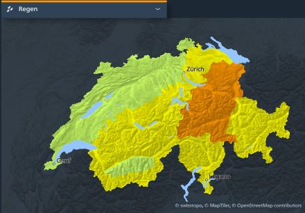 In den zentralen und östlichen Alpen besteht in vielen Regionen eine Regenwarnung Stufe 3. (Stand Freitag 25.08.2023 15 Uhr)