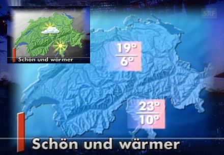 Wetterprognose von SRF Meteo in der Tagesschau Hauptausgabe von Freitag, 4. September 1992 für den Folgetag. An jenem Samstag, 5. September 1992 fand übrigens die erste Streetparade in Zürich statt. Quelle: SRF Archiv