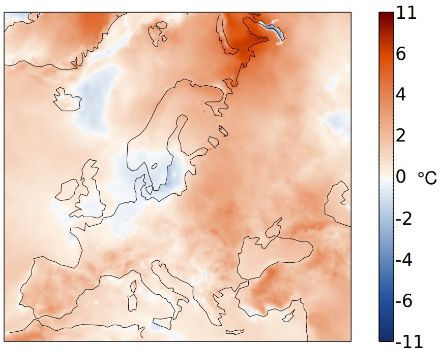 Europakarte zur Augusttemperatur.
