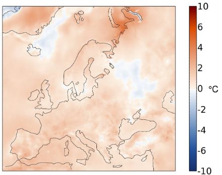 Europakarte zur Sommertemperatur.