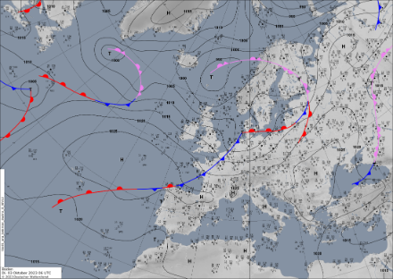 Bodenanalyse des Deutschen Wetterdienstes vom Dienstagmorgen, 03.10.2023 um 08:00 Uhr. Quelle: DWD