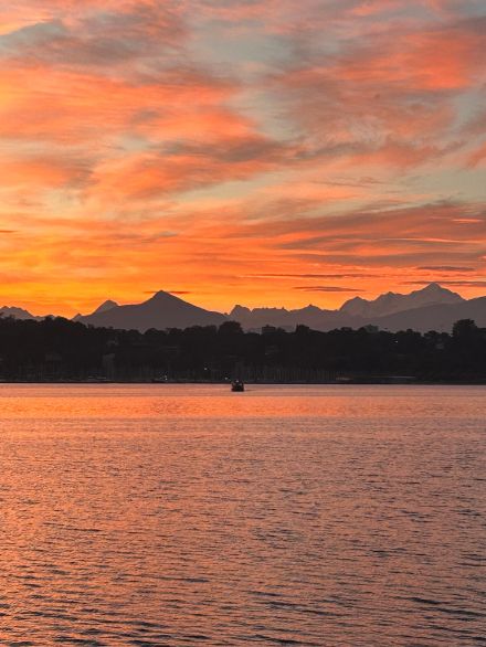 Farbiger Sonnenaufgang am Dienstagmorgen bei Genf. Bild: Meteomeldungen/App