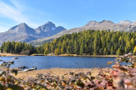 Vor dem erwarteten Wetterumschwung gab es im Engadin gestern und heute goldene Oktobertage. Oben: Lej da Staz (Bild: U. Graf). Unten: Am Ofenpass mit Ansätzen von Kelvin-Helmholtz-Wellen (Bild: T. Schlegel)