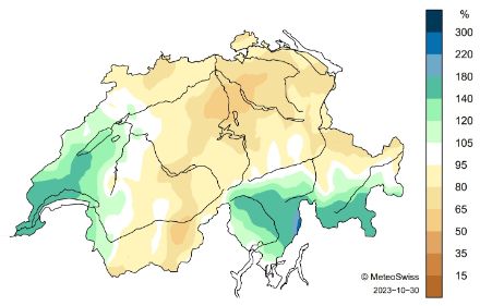 Schweizerkarte zur Niederschlagsverteilung im Oktober.