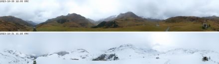 Es hat eingwintert in Bivio am Fusse vom Julierpass. Bildvergleich gestern/heute.