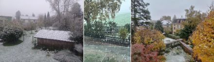 Der erste Schnee in Teilen des Mittellandes. Links in Wangen an der Aare, in der Mitte in Wiedlisbach und rechts in Bern.