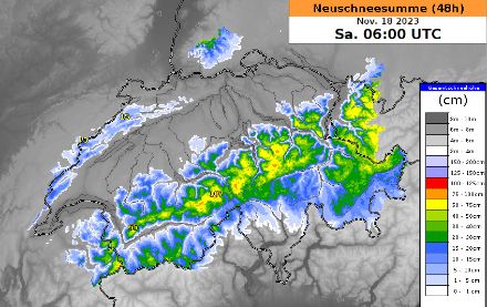 Karte mit Neuschneemengen.