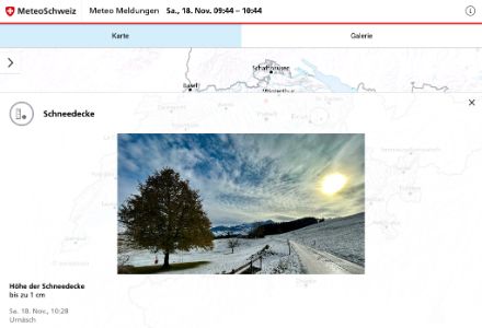 Meteomeldung «Höhe der Schneedecke» aus der MeteoSchweiz-App.