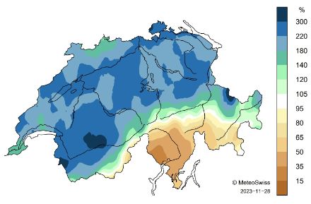 Schweizerkarte zur Niederschlagsverteilung im November.