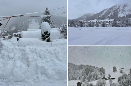Verschiedene Bilder mit 40 bis 70 cm Neuschnee in den Alpen.