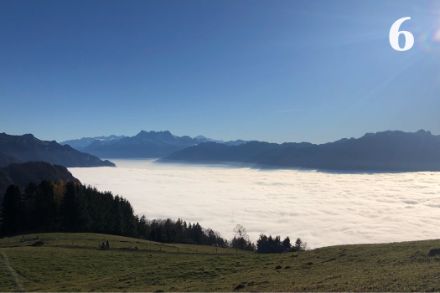 Nebelmeer am 20. November 2021 von Les Pléiades über Vevey mit Blick auf die Dents du Midi. Foto: Isabelle Fath