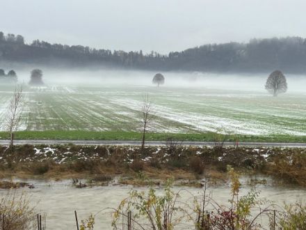 «Grusig spannendes» Wetter heute Freitag, bei dem sich die sehr feuchte Luft über dem Schnee abkühlt und malerische Nebelschwaden bildet. Da will man doch nicht kleinlich sein und über den kalten Regen schimpfen.  