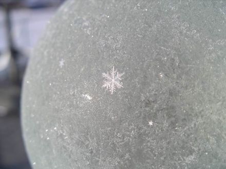Ein einzigartiges Prachtexemplar eines Schneekristalls, aufgenommen auf einem vereisten Sonnenscheinautographen am Flughafen Zürich. 