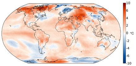 Abb. 2: Räumliche Verteilung der weltweiten Novembertemperatur 2023, dargestellt als Abweichung zum Durchschnitt 1991‒2020 in °C. Quelle: Copernicus Climate Change Service / ECMWF. 