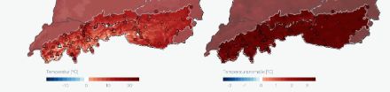 Karten der Monatsmitteltemperatur im Oktober 2023 und Abweichungen zur Referenzperiode 1991-2020.