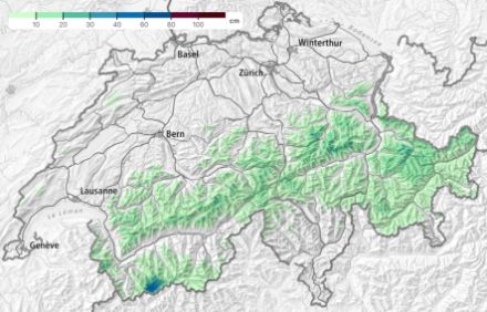 Karte mit Neuschneemengen