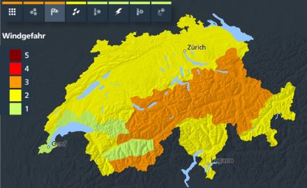Warnkarte für Wind