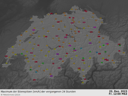 Karte mit Windmesswerten