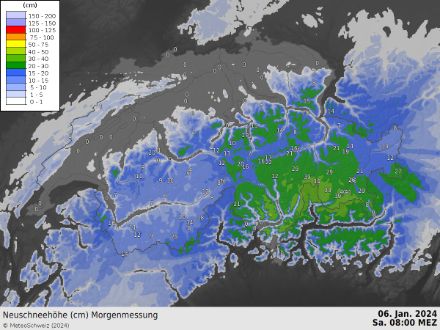 Neuschneemengen von gestern 7 Uhr bis heute 7 Uhr in Zentimeter. Im Oberengadin und im Rheinwald gab es bis 40 cm Neuschnee. Ansonsten kamen in den zentralen und östlichen Alpen bisher rund 10 bis 30 cm zusammen.