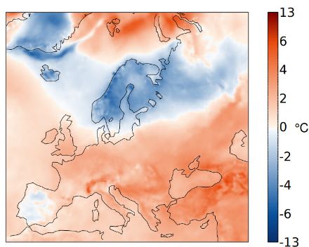 Europakarte der Temperaturverteilung im Dezember 2023