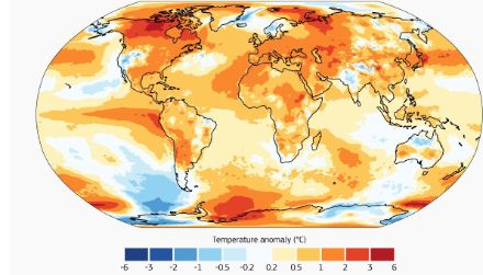 Weltkarte der Temperaturverteilung im Jahr 2023