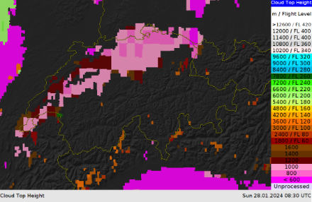 Wolkenobergrenze (Cloud Top Height) hergeleitet aus Satellitendaten