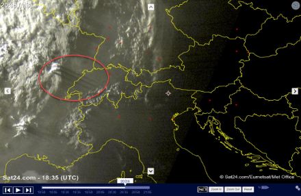 Satellitenbild (HRV-Kanal) vom 11. August 2023 um 18.35 UTC. 