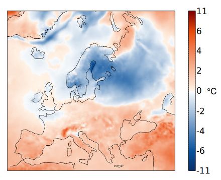 Europakarte zur Temperatur im Januar 2024