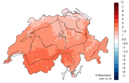 Schweizerkarte zur Temperatur im Januar 2024.