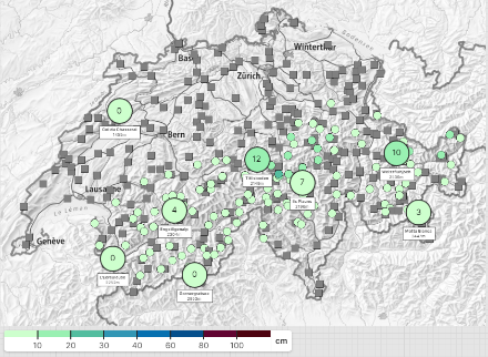 Gemessene Neuschneemengen heute Morgen um 7 Uhr.