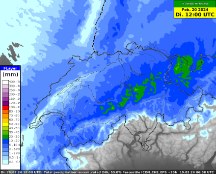 24-Stündige Niederschlagsummen bis morgen Dienstag 09 UTC.