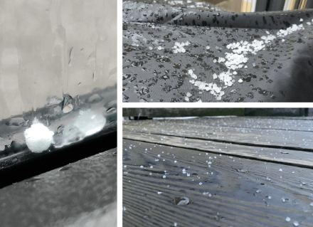 Graupel von heute Vormittag im Tessin (links und rechts oben aus Locarno, rechts unten aus Gordola). 