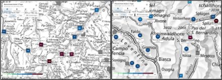 Dreitägige Neuschneesummen (aufsummierte Tageswerte) bis Sonntagmorgen, Auszug Oberengadin und Moesano/Leventina. Verbreitet fielen über 50 cm, stellenweise über 100 cm Neuschnee. 