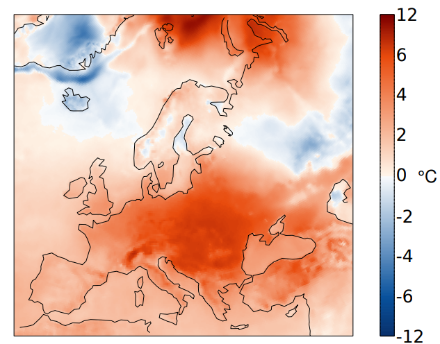 Europakarte zur Februartemperatur 2024