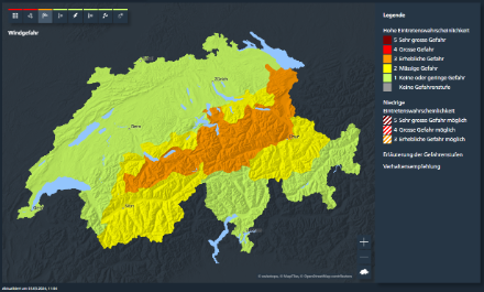 Warnkarte von MeteoSchweiz. Stand 11:04 Uhr.