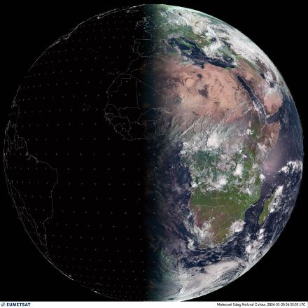 Satellitenbild (RGB Natural Color) vom Mittwoch, 20.03.2024, 07:00 Uhr. Quelle: Eumetsat