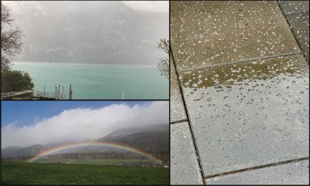 Turbulenter Kaltfrontdurchgang in Mühelhorn am Walensee, Graupel in Richterswil und ein Regenbogen in Lommiswil. 