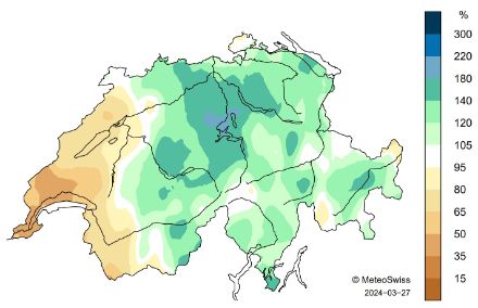 Schweizerkarte zur Niederschlagsverteilung im März