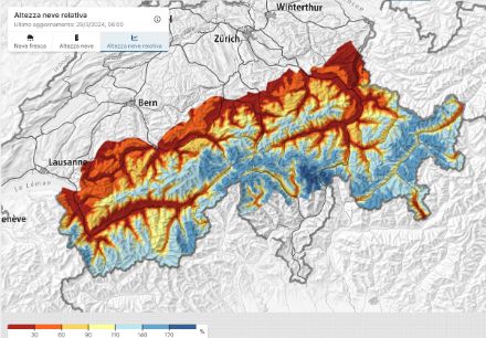 Relative Schneehöhe in den Schweizer Alpen, aktualisiert am 29. März um 7 Uhr morgens, dargestellt in Prozent des Mittels von 1991-2020. 
