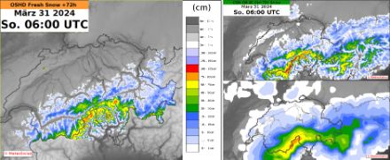 72-stündige Neuschneemenge bis Sonntagmorgen. 