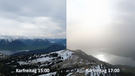 Ausblick von der Rigi am Karfreitag. Die Eintrübung erfolgte innert kürzester Zeit. 