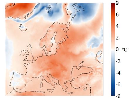 Europakarte zur Märztemperatur.