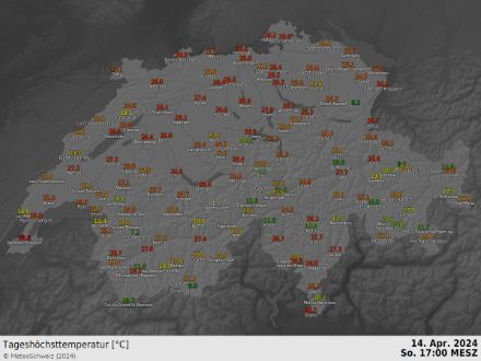 Abbildung 1: Temperaturmaxima gemessen am Sonntag 14.04.2024 