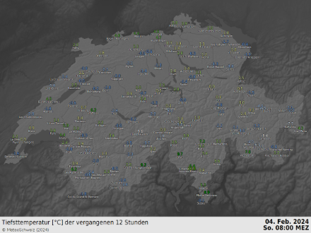 Tiefsttemperatur der vergangenen Nacht