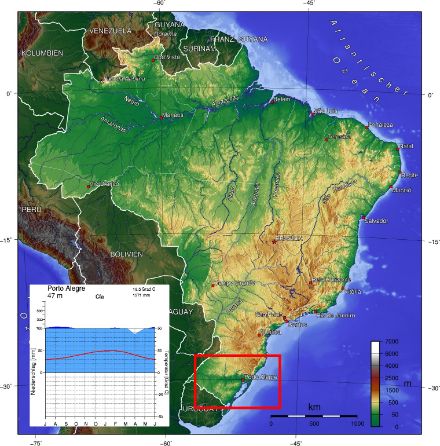 Landkarte und Klimadiagramm von Brasilien und Porto Alegre.